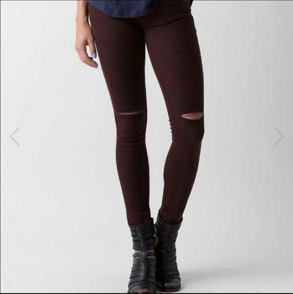 Just Black Ripped Distressed Burgundy Skinny Jeans
